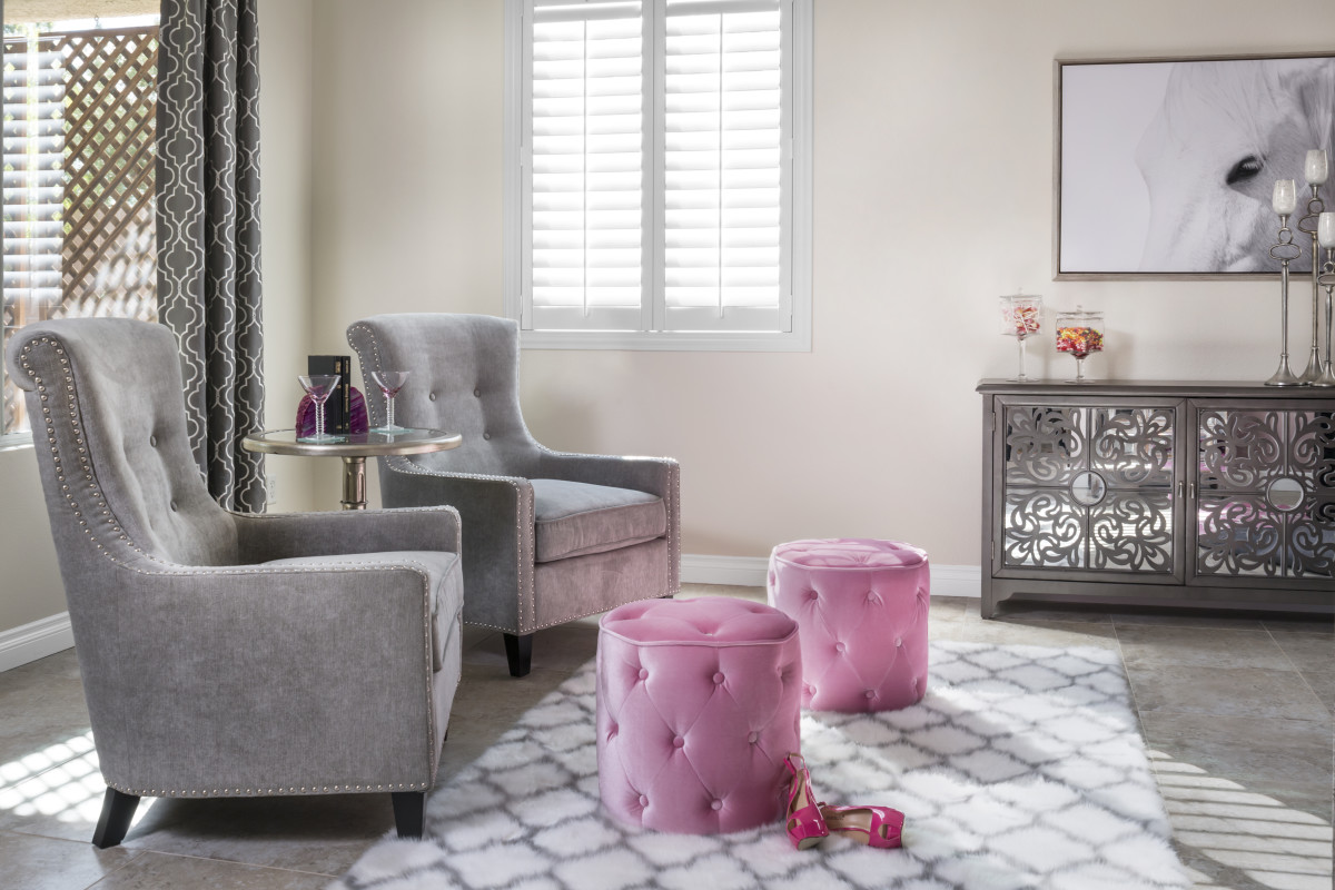 Salt Lake City pink living room with shutters